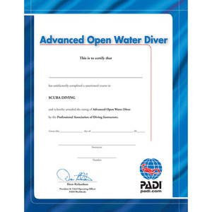 PADI Advanced Open Water Diver Wall Certificate