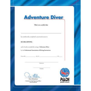 PADI Adventure Diver Wall Certificate