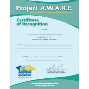 PADI Project AWARE Certificate