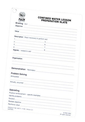 PADI Confined Water Lesson Preparation Slate