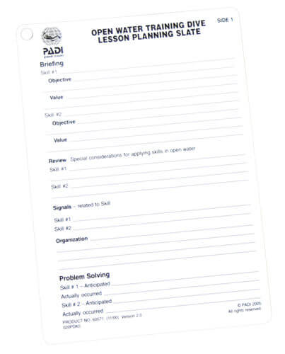 PADI Open Water Lesson Preparation Slate
