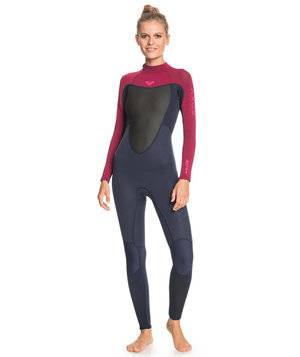 Roxy Womens 3/2mm Prologue Steamer - Flat Lock, Back Zip Wetsuit - Dark Navy/Burgundy
