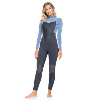 Roxy Womens 3/2mm Prologue Steamer - Flat Lock, Back Zip Wetsuit - Cloud Black/Powder Grey/Sunglow