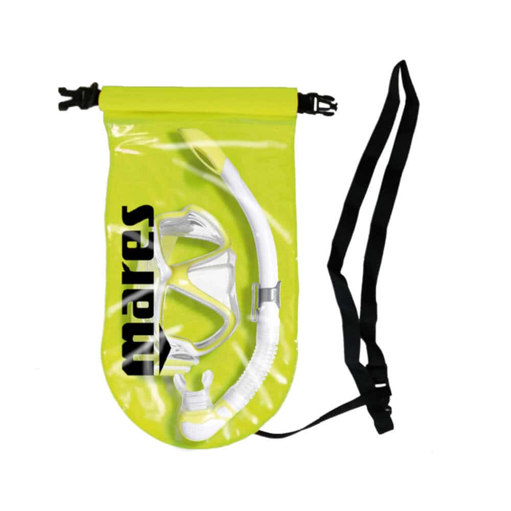 mares wahoo neon yellow mask + snorkel combo in beach bag