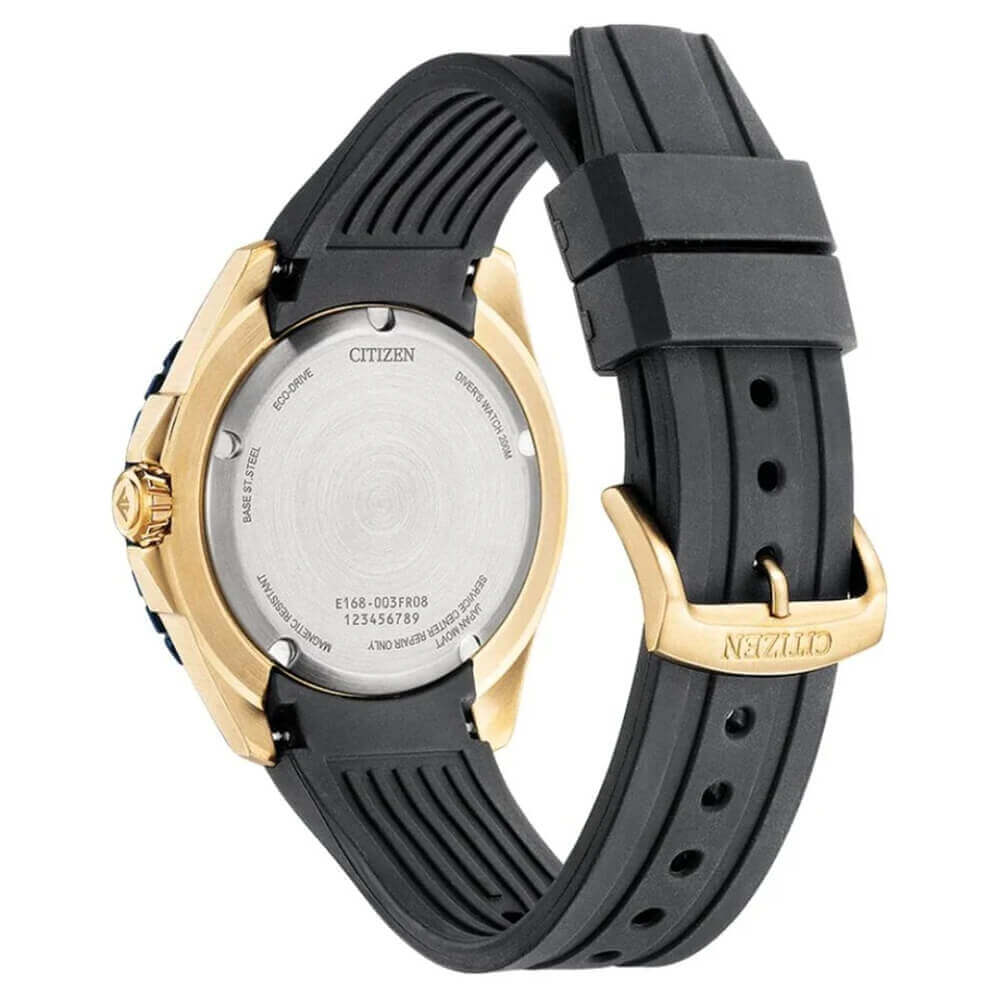 Citizen Mens Promaster Dive Watch Blue + Gold With Black Strap Back