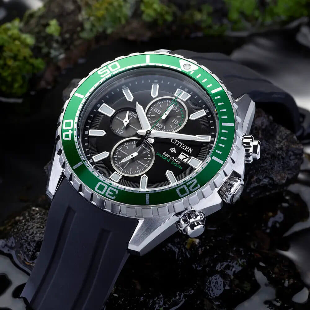 Citizen Promaster Chrono Diver Watch Green Bezel Lifestyle