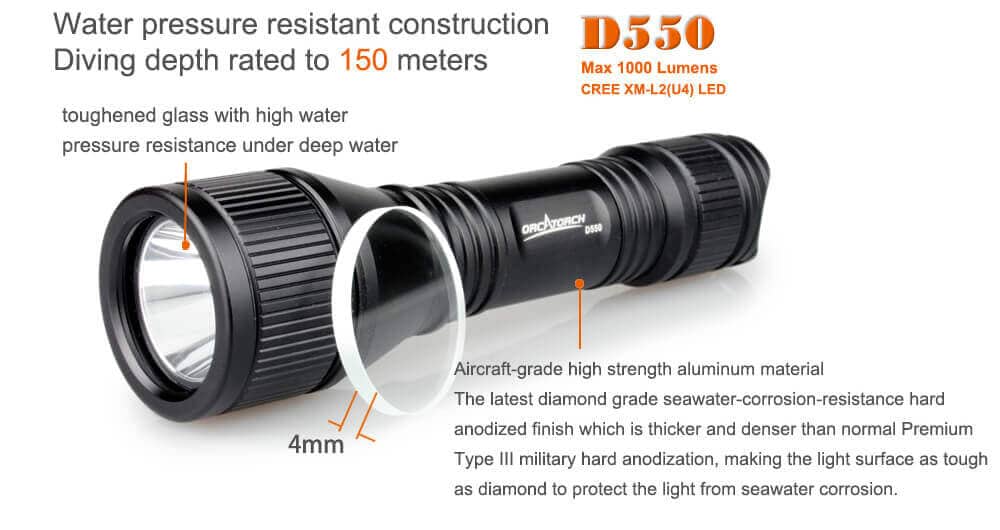 OrcaTorch D550 1000 Lumens Dive Torch