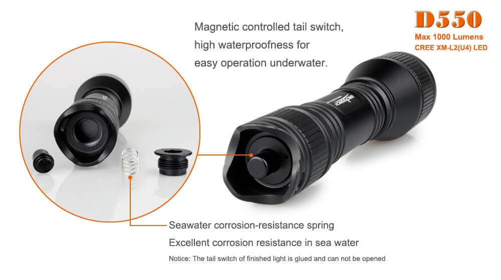 OrcaTorch D550 1000 Lumens Dive Torch