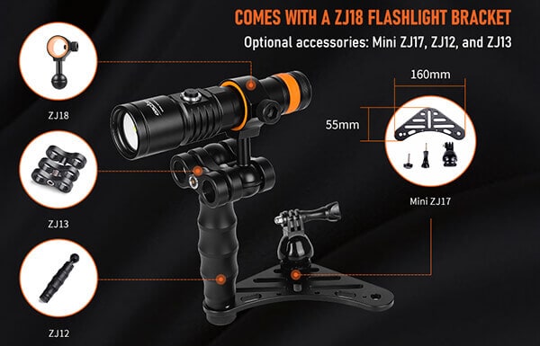 OrcaTorch Mini ZJ17 Mounted With D710V Video Light On Ball Mount