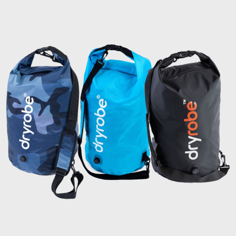 Dryrobe compression bag black, blue and camo blue