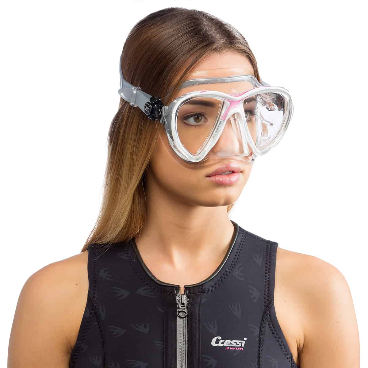 Cressi Big Eyes Evolution Crystal Mask Clear/Pink Worn Lady