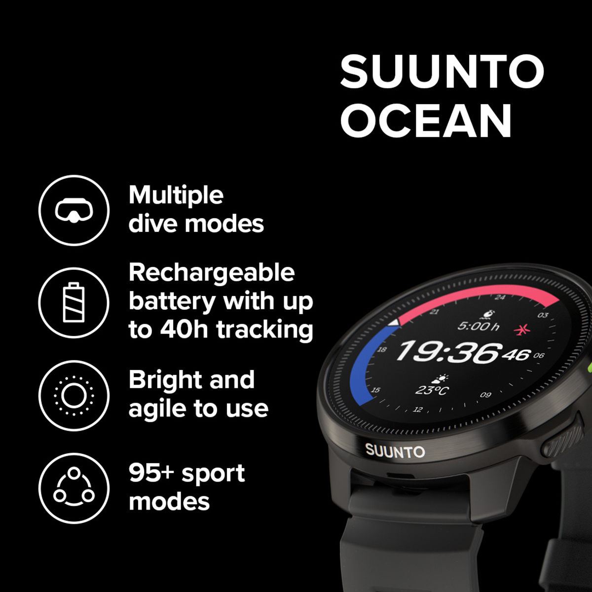 Suunto Ocean Dive Computer + Outdoor Sports Watch Dive Modes