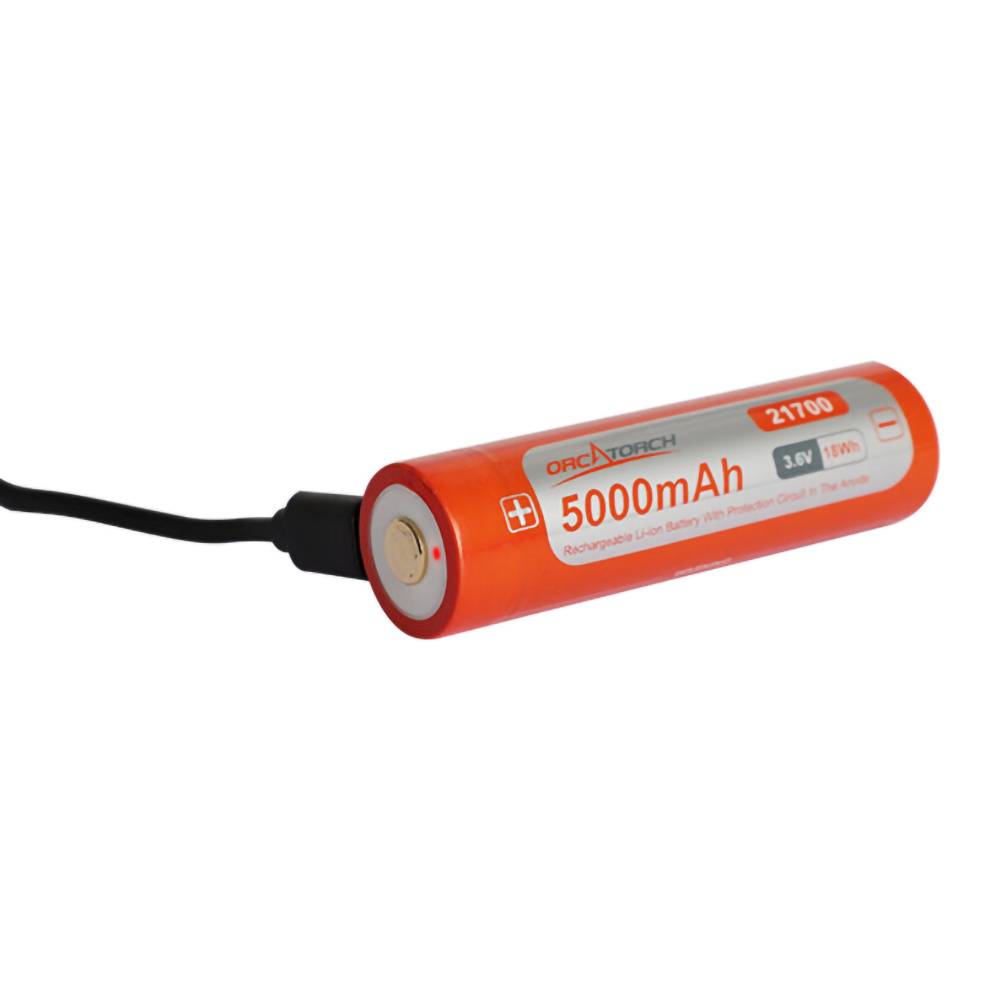 Orcatorch 21700 USB-C Rechargeable Dive Light Battery Plugged In