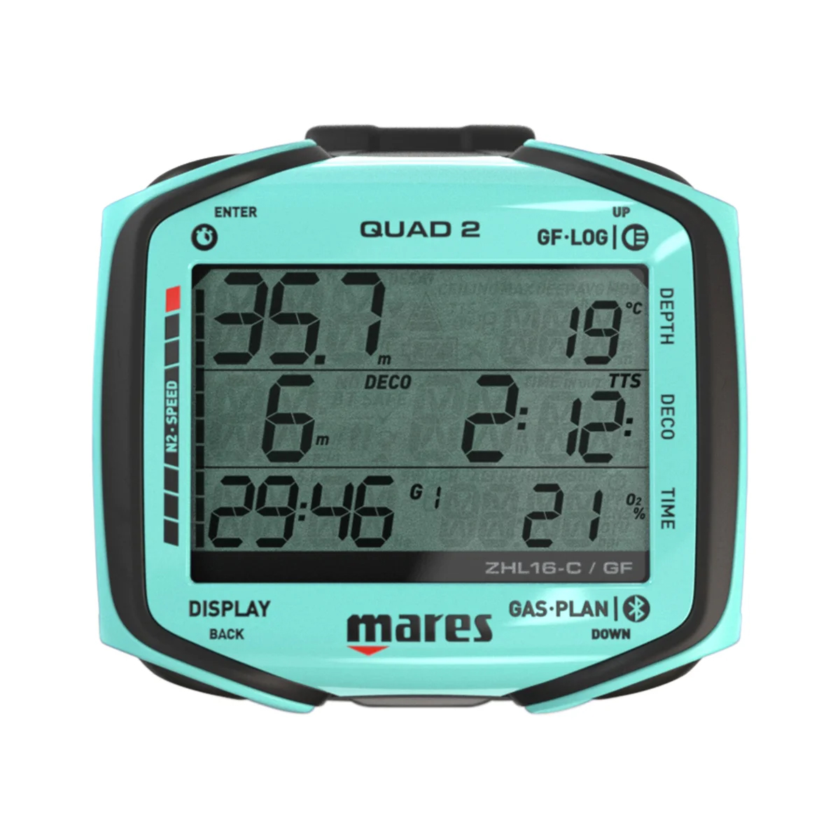 Mares Quad 2 Dive Computer Front Display Aqua