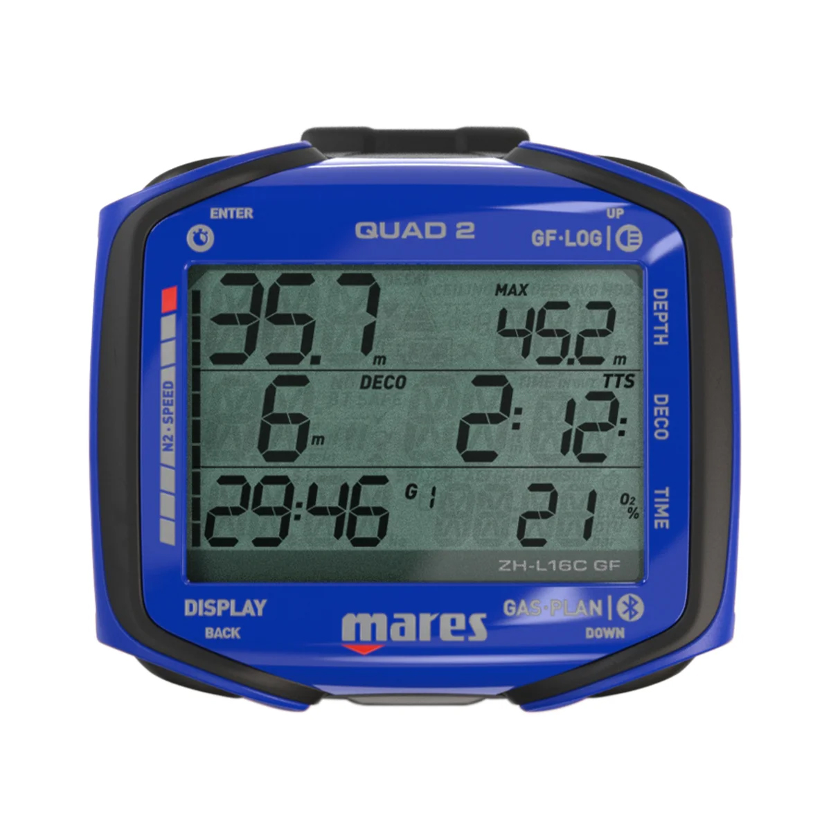 Mares Quad 2 Dive Computer Front Display Blue