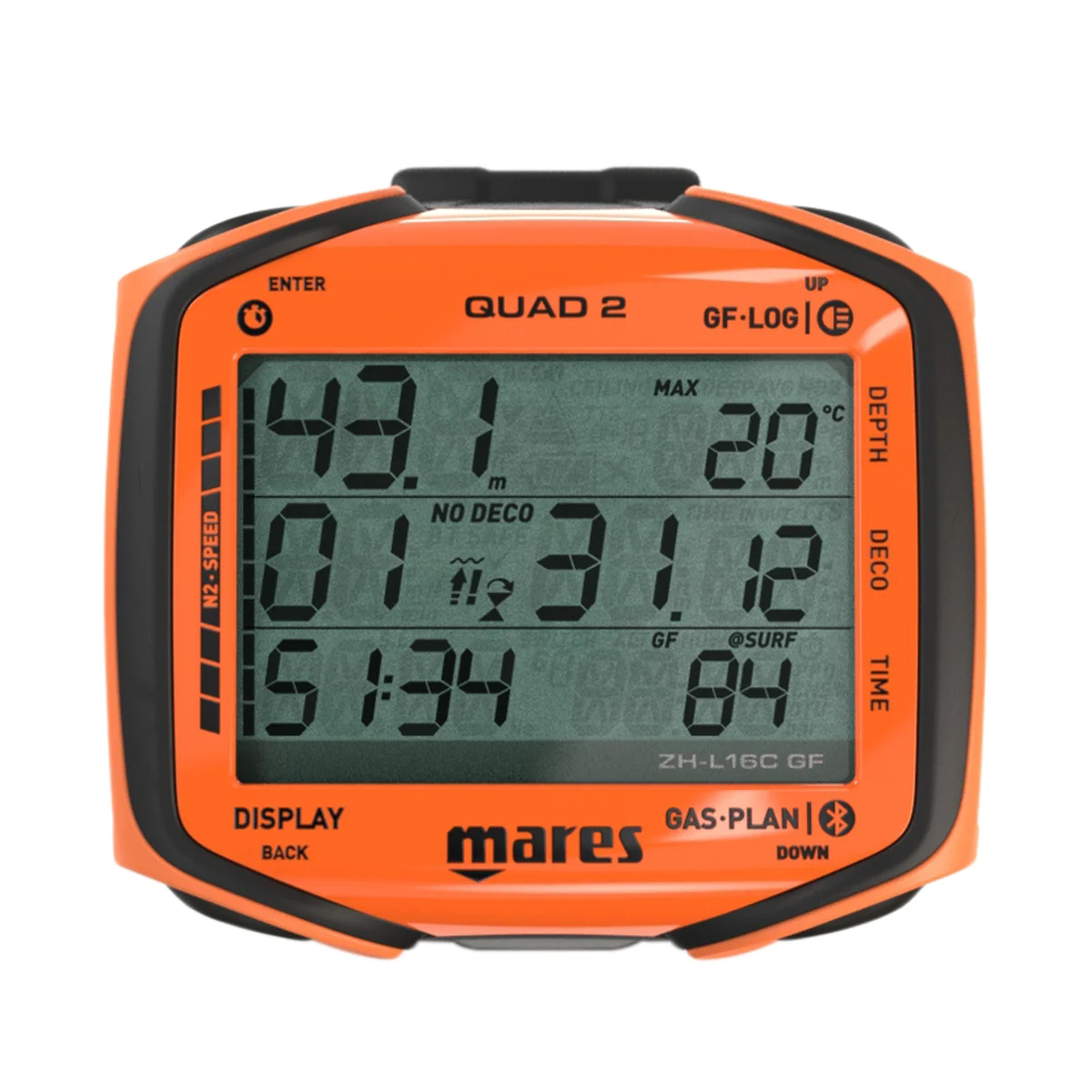 Mares Quad 2 Dive Computer Front Display Orange