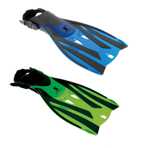 scubapro snorkel plus kids fins blue and green