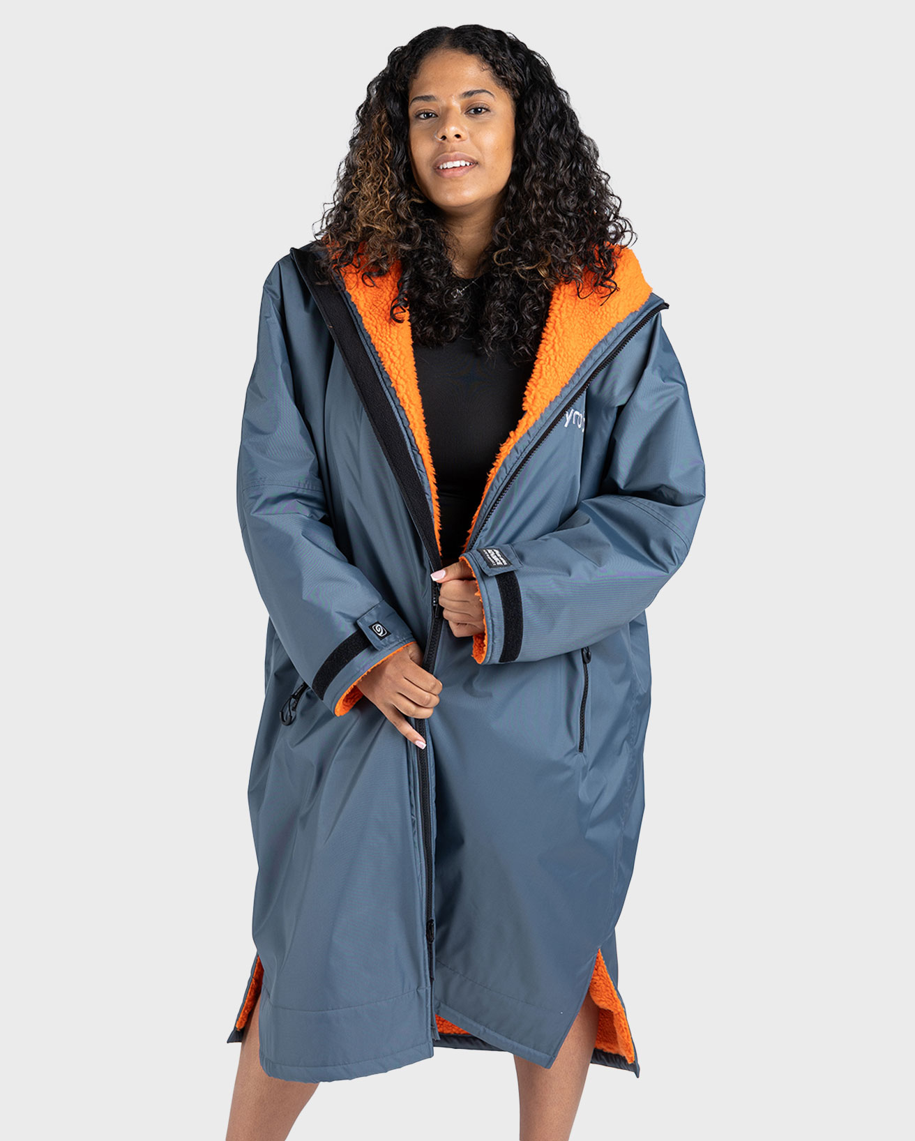 female in grey and orange advance dryrobe unzipped