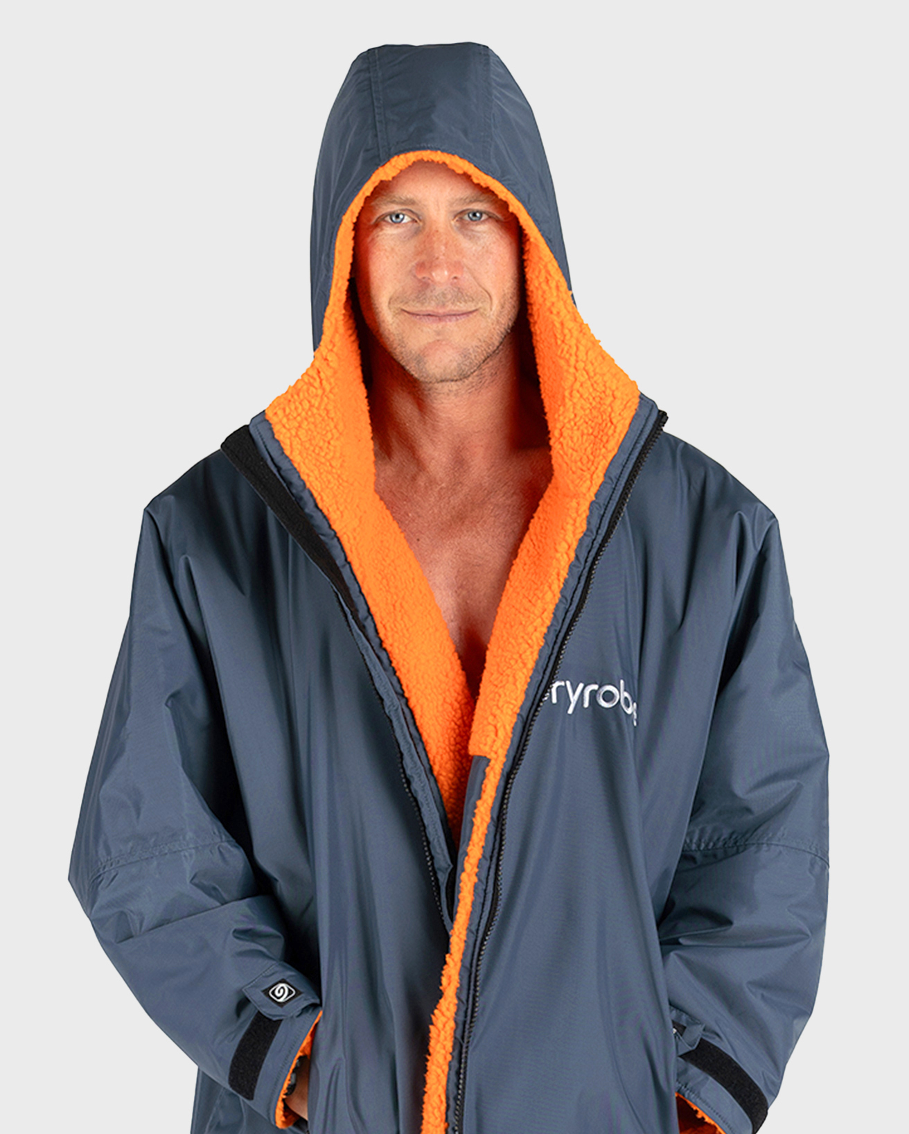 male in grey and orange advance dryrobe hood