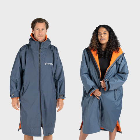 Male and female in grey and orange advance dryrobe
