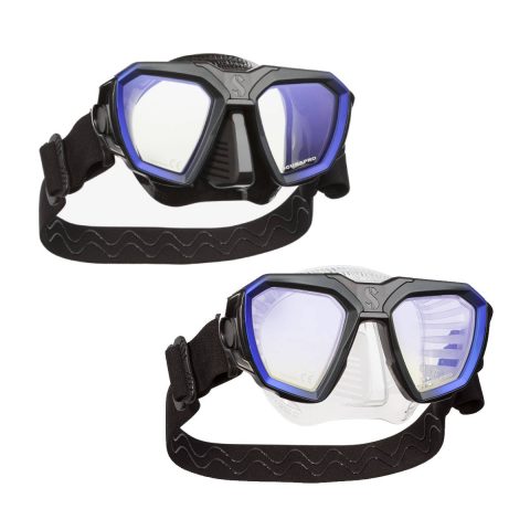 scubapro d-mask clear and black skirt + blue frames