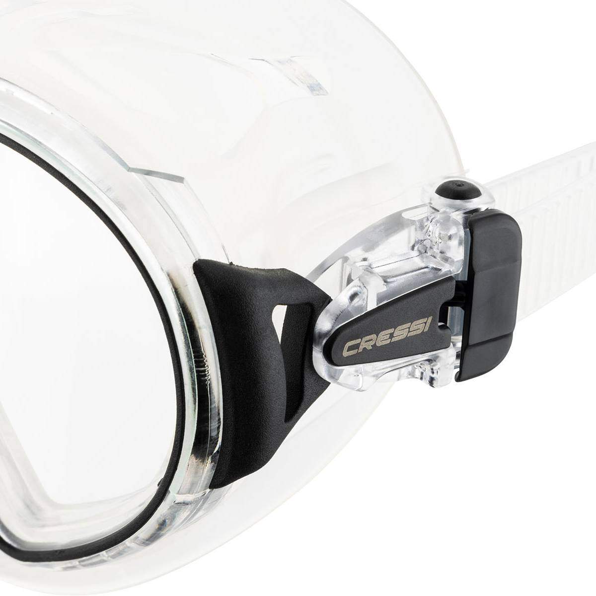 cressi zeus dive mask clear black buckle detail