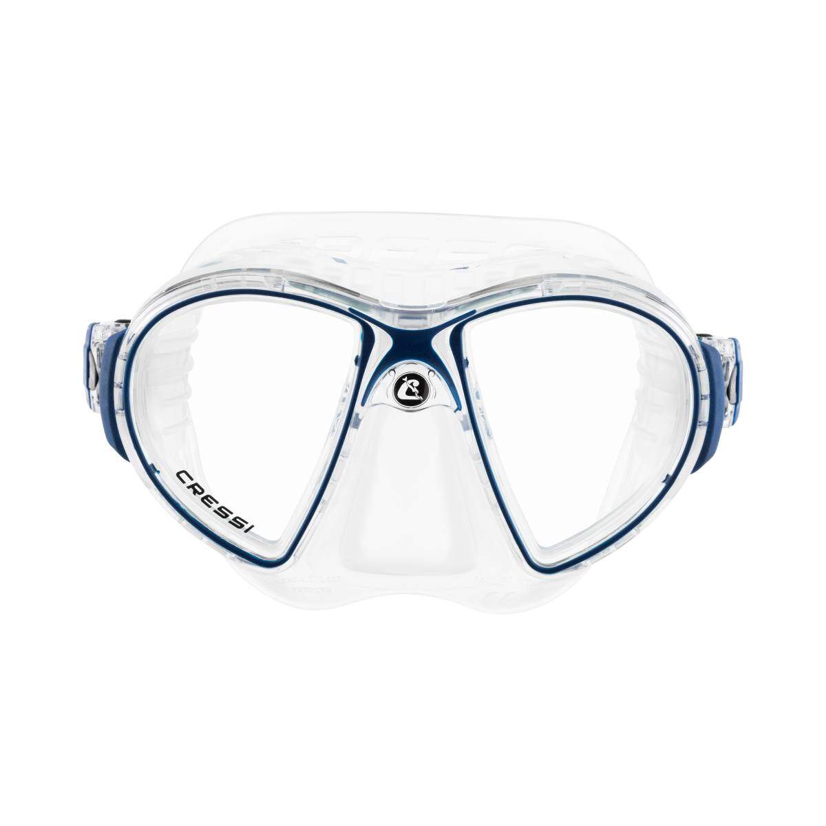cressi zeus dive mask clear blue metal front