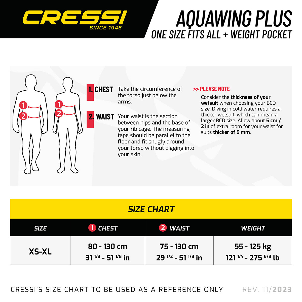 Cressi Aquawing Plus BCD Size Chart