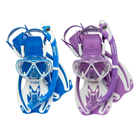 cressi junior rocks mask fins and snorkel combo set blue and purple