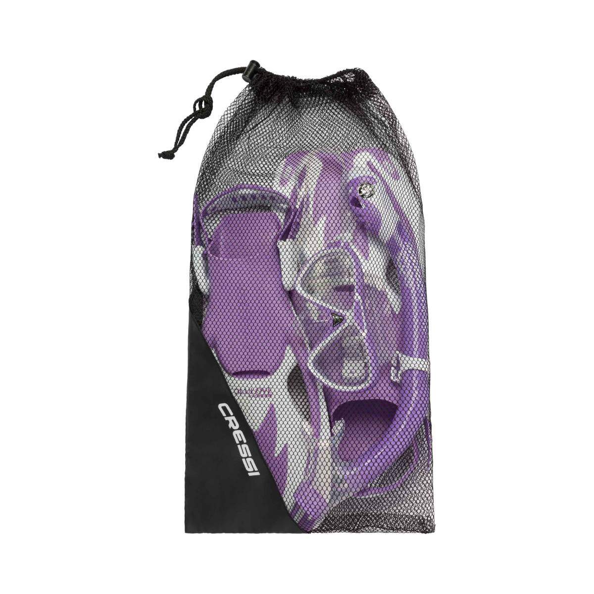 cressi junior rocks mask fins and snorkel purple in bag