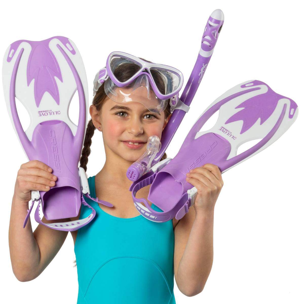 cressi junior rocks mask fins and snorkel purple on girl